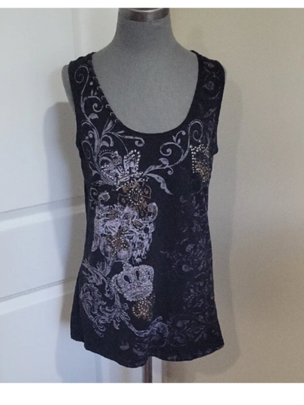 RXB Black and Gold Embellished Tank Top Cute & Blingy Stretchy L